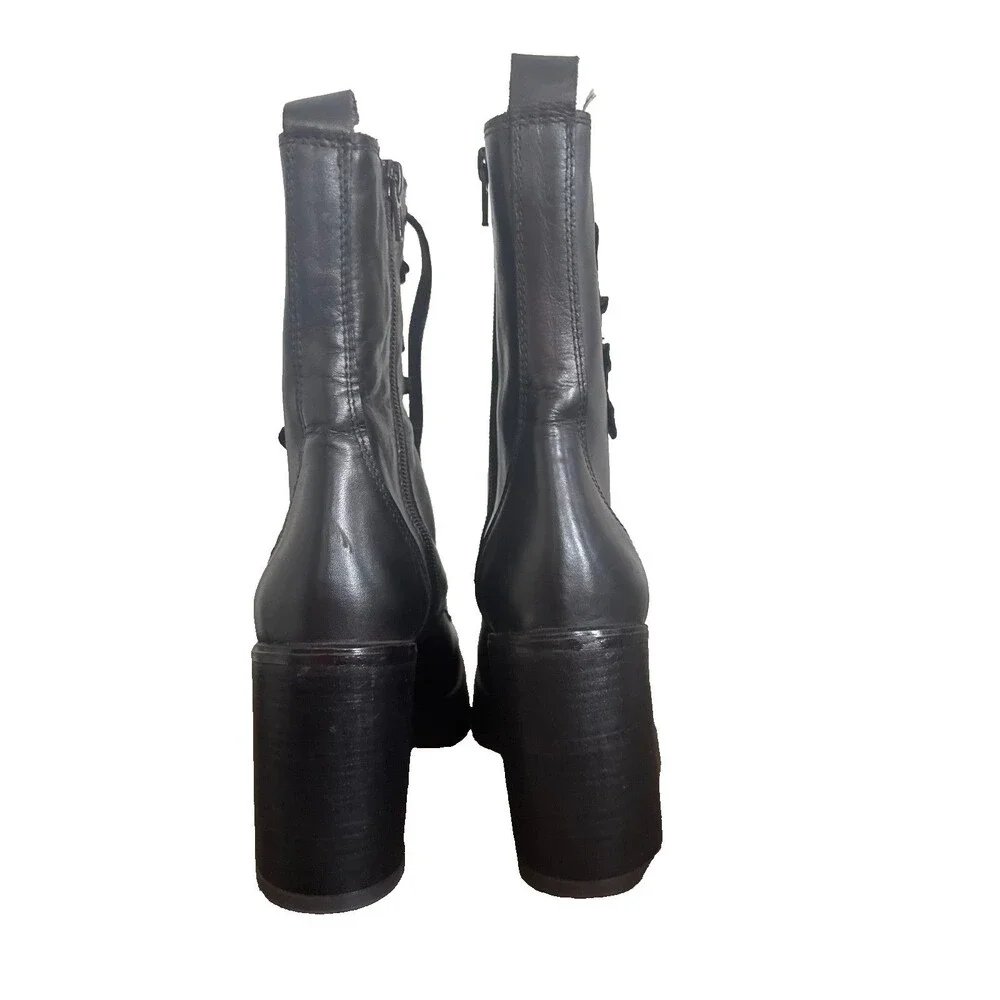 Emanuele Crasto Black Leather Platform Combat Boots Womens 6.5 Y2K Made Italy